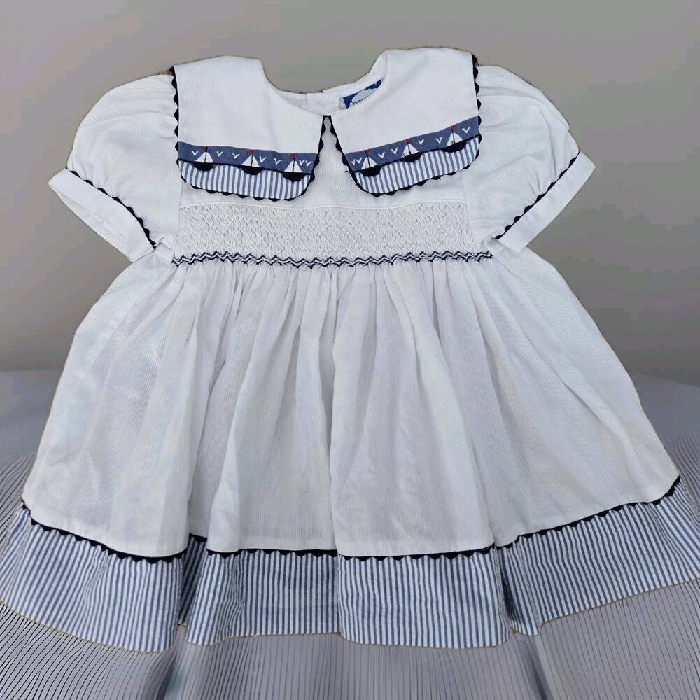 Girls Carriage Boutique Smocked Nautical‎ Sailboat Dress 9 mos
